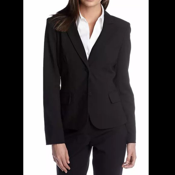 Calvin Klein Women's Black Peak Lapel Two Button Lines Jacket Size 2 - Picture 1 of 12